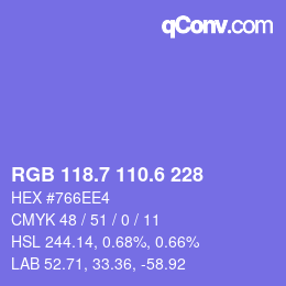 カラーコード: RGB 118.7 110.6 228 | qconv.com