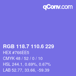カラーコード: RGB 118.7 110.6 229 | qconv.com