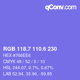 カラーコード: RGB 118.7 110.6 230 | qconv.com