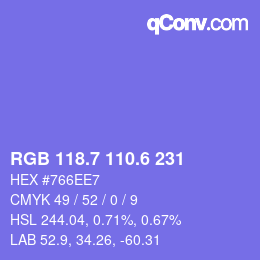 カラーコード: RGB 118.7 110.6 231 | qconv.com