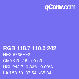 カラーコード: RGB 118.7 110.6 242 | qconv.com