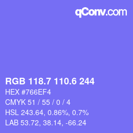 カラーコード: RGB 118.7 110.6 244 | qconv.com