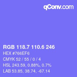 カラーコード: RGB 118.7 110.6 246 | qconv.com