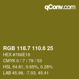 カラーコード: RGB 118.7 110.6 25 | qconv.com