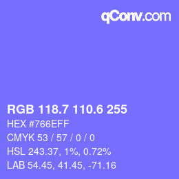 カラーコード: RGB 118.7 110.6 255 | qconv.com