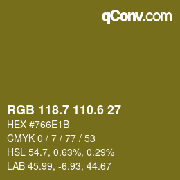 カラーコード: RGB 118.7 110.6 27 | qconv.com