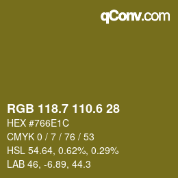 カラーコード: RGB 118.7 110.6 28 | qconv.com