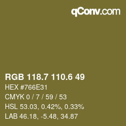 カラーコード: RGB 118.7 110.6 49 | qconv.com