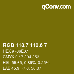 カラーコード: RGB 118.7 110.6 7 | qconv.com