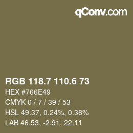 カラーコード: RGB 118.7 110.6 73 | qconv.com