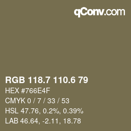 カラーコード: RGB 118.7 110.6 79 | qconv.com