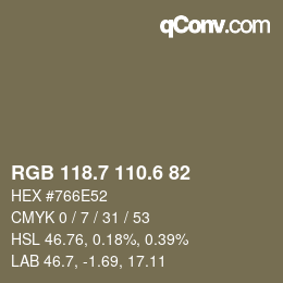 カラーコード: RGB 118.7 110.6 82 | qconv.com