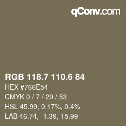 カラーコード: RGB 118.7 110.6 84 | qconv.com