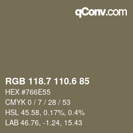 カラーコード: RGB 118.7 110.6 85 | qconv.com