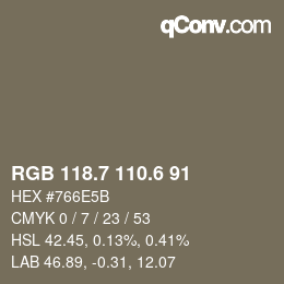カラーコード: RGB 118.7 110.6 91 | qconv.com