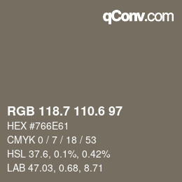 カラーコード: RGB 118.7 110.6 97 | qconv.com