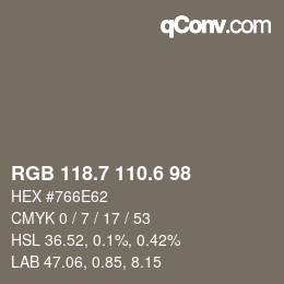 カラーコード: RGB 118.7 110.6 98 | qconv.com