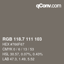 カラーコード: RGB 118.7 111 103 | qconv.com