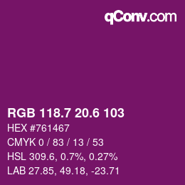 カラーコード: RGB 118.7 20.6 103 | qconv.com