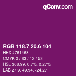 カラーコード: RGB 118.7 20.6 104 | qconv.com
