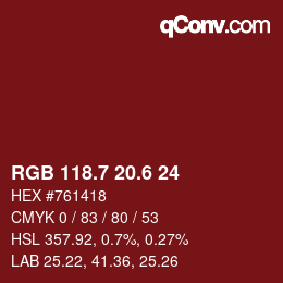 カラーコード: RGB 118.7 20.6 24 | qconv.com