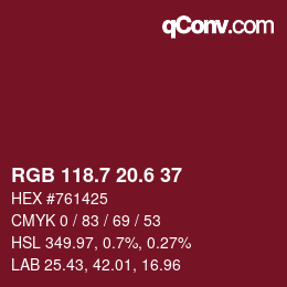 カラーコード: RGB 118.7 20.6 37 | qconv.com