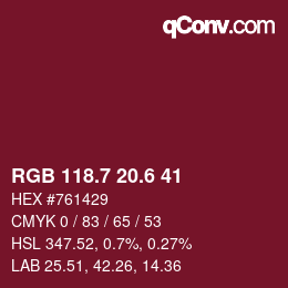 カラーコード: RGB 118.7 20.6 41 | qconv.com