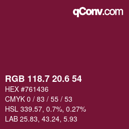カラーコード: RGB 118.7 20.6 54 | qconv.com