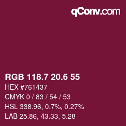 カラーコード: RGB 118.7 20.6 55 | qconv.com