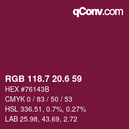 カラーコード: RGB 118.7 20.6 59 | qconv.com