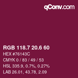 カラーコード: RGB 118.7 20.6 60 | qconv.com