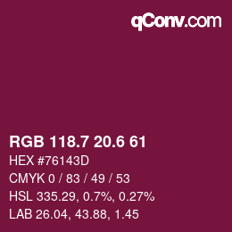 カラーコード: RGB 118.7 20.6 61 | qconv.com