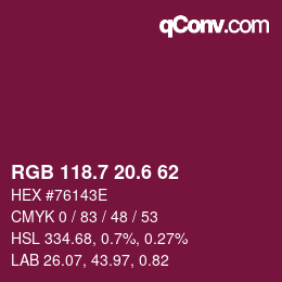 カラーコード: RGB 118.7 20.6 62 | qconv.com