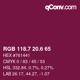 カラーコード: RGB 118.7 20.6 65 | qconv.com