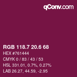 カラーコード: RGB 118.7 20.6 68 | qconv.com