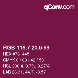 カラーコード: RGB 118.7 20.6 69 | qconv.com