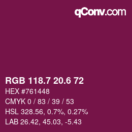 カラーコード: RGB 118.7 20.6 72 | qconv.com
