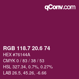 カラーコード: RGB 118.7 20.6 74 | qconv.com