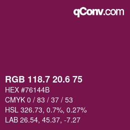 カラーコード: RGB 118.7 20.6 75 | qconv.com