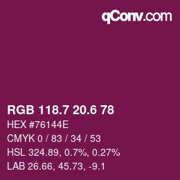 カラーコード: RGB 118.7 20.6 78 | qconv.com