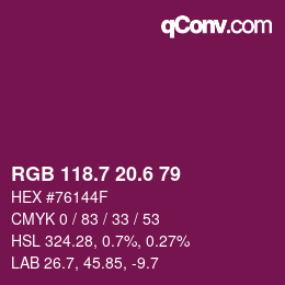 カラーコード: RGB 118.7 20.6 79 | qconv.com