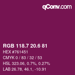 カラーコード: RGB 118.7 20.6 81 | qconv.com