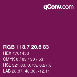 カラーコード: RGB 118.7 20.6 83 | qconv.com