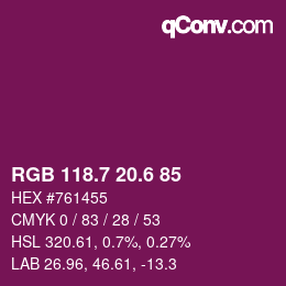 カラーコード: RGB 118.7 20.6 85 | qconv.com