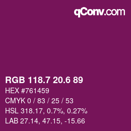 カラーコード: RGB 118.7 20.6 89 | qconv.com