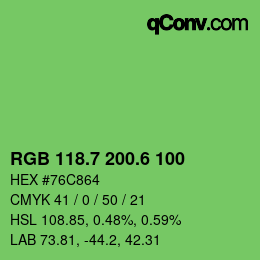 カラーコード: RGB 118.7 200.6 100 | qconv.com