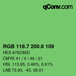 カラーコード: RGB 118.7 200.6 109 | qconv.com