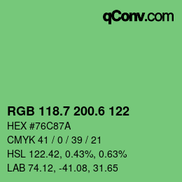 カラーコード: RGB 118.7 200.6 122 | qconv.com