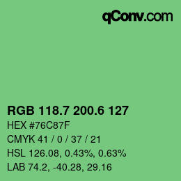 カラーコード: RGB 118.7 200.6 127 | qconv.com