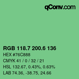 カラーコード: RGB 118.7 200.6 136 | qconv.com